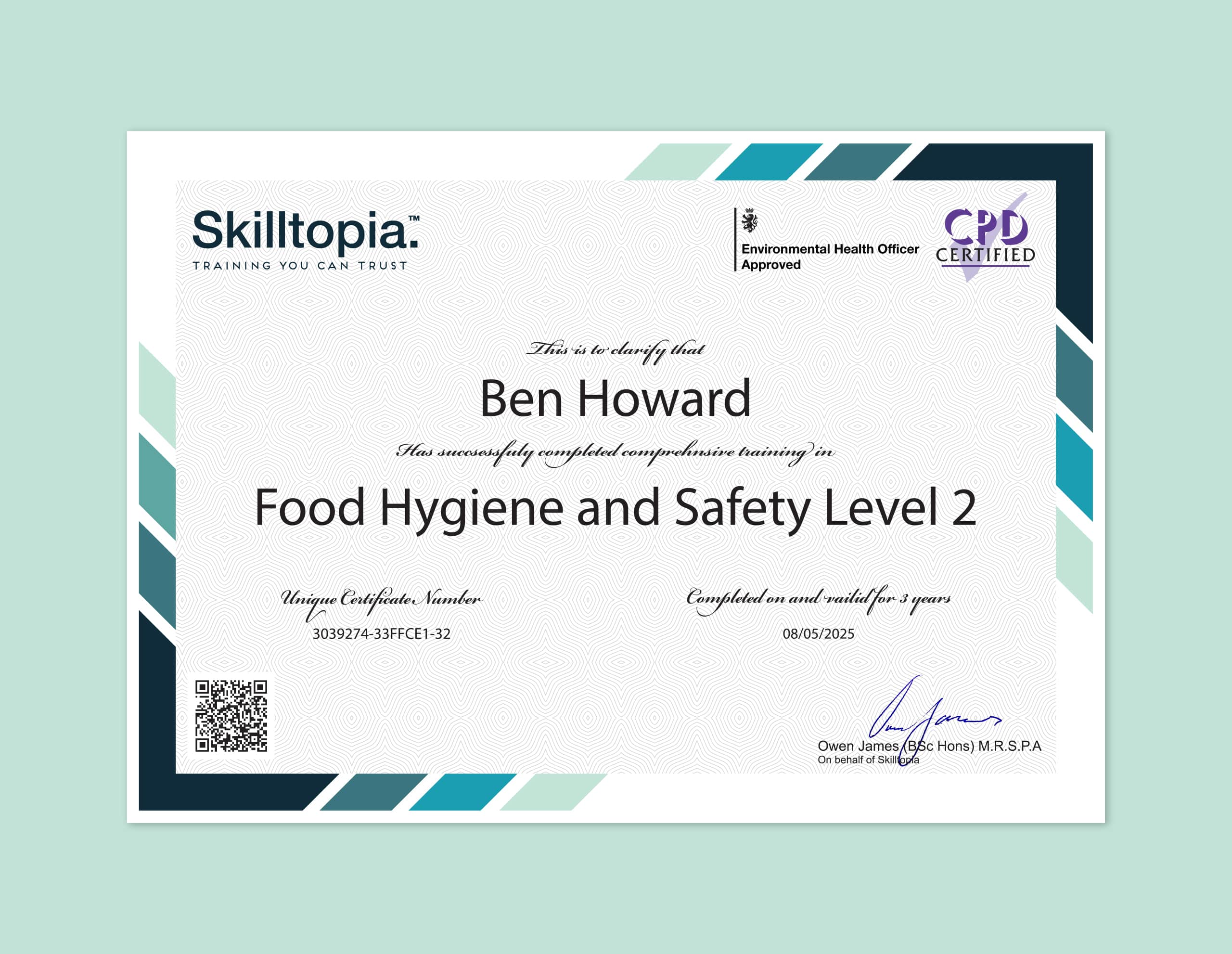 Food Hygiene Level 2 Certificate