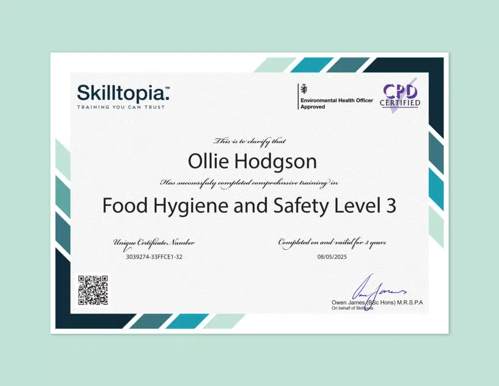 Food Hygiene Level 3 Certificate