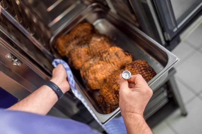 Thermometer for measuring temperature during meat preparation in restaurant