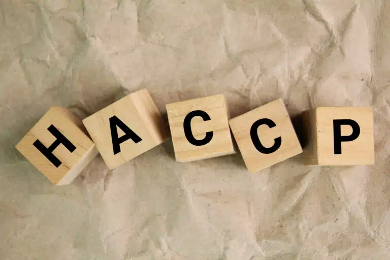 wooden block with the letters HACCP or the word Hazard Analysis Critical Control Points