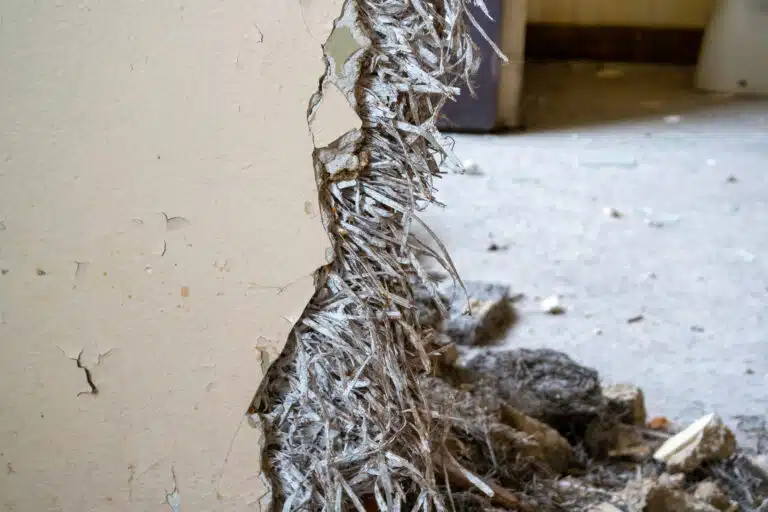 Old asbestos in a wall in the room, harmful to health