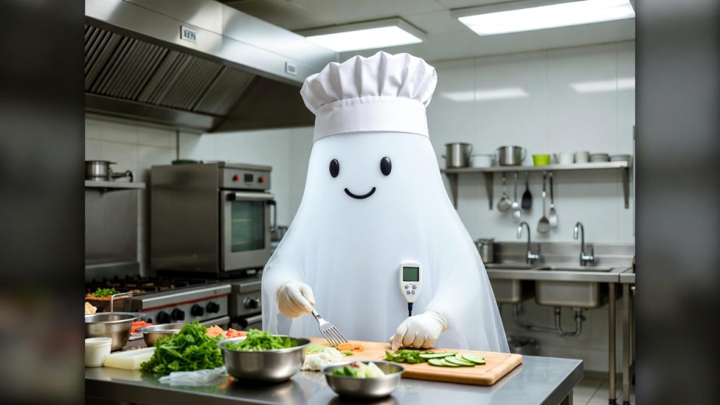 A happy ghost chef in a ghost kitchen UK