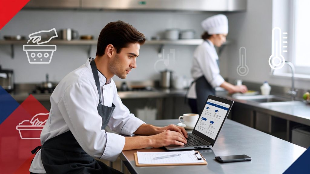 Food business owner completing food hygiene training online before starting a food business in the UK